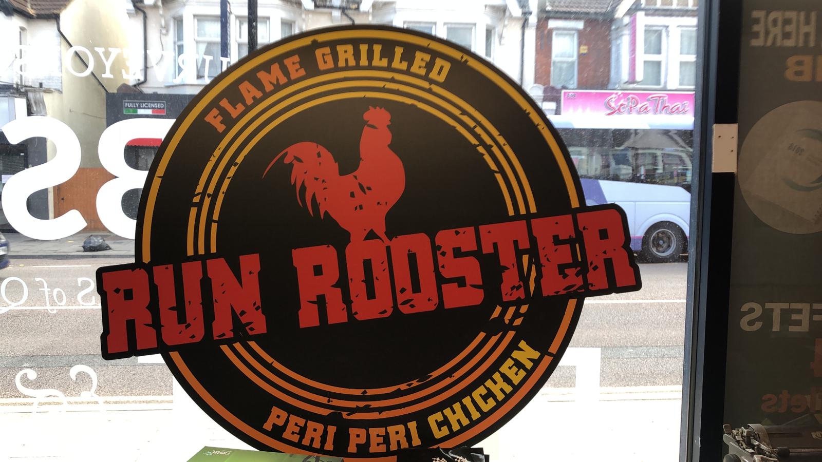 Run rooster shop sign